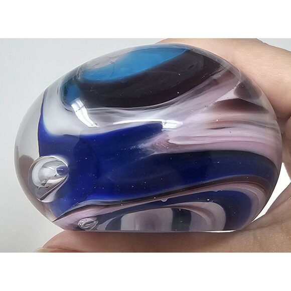 Rollin Karg Hand Blown Multi-Colored Swirl Studio Art Glass Paperweight Decor 2" - Picture 6 of 11
